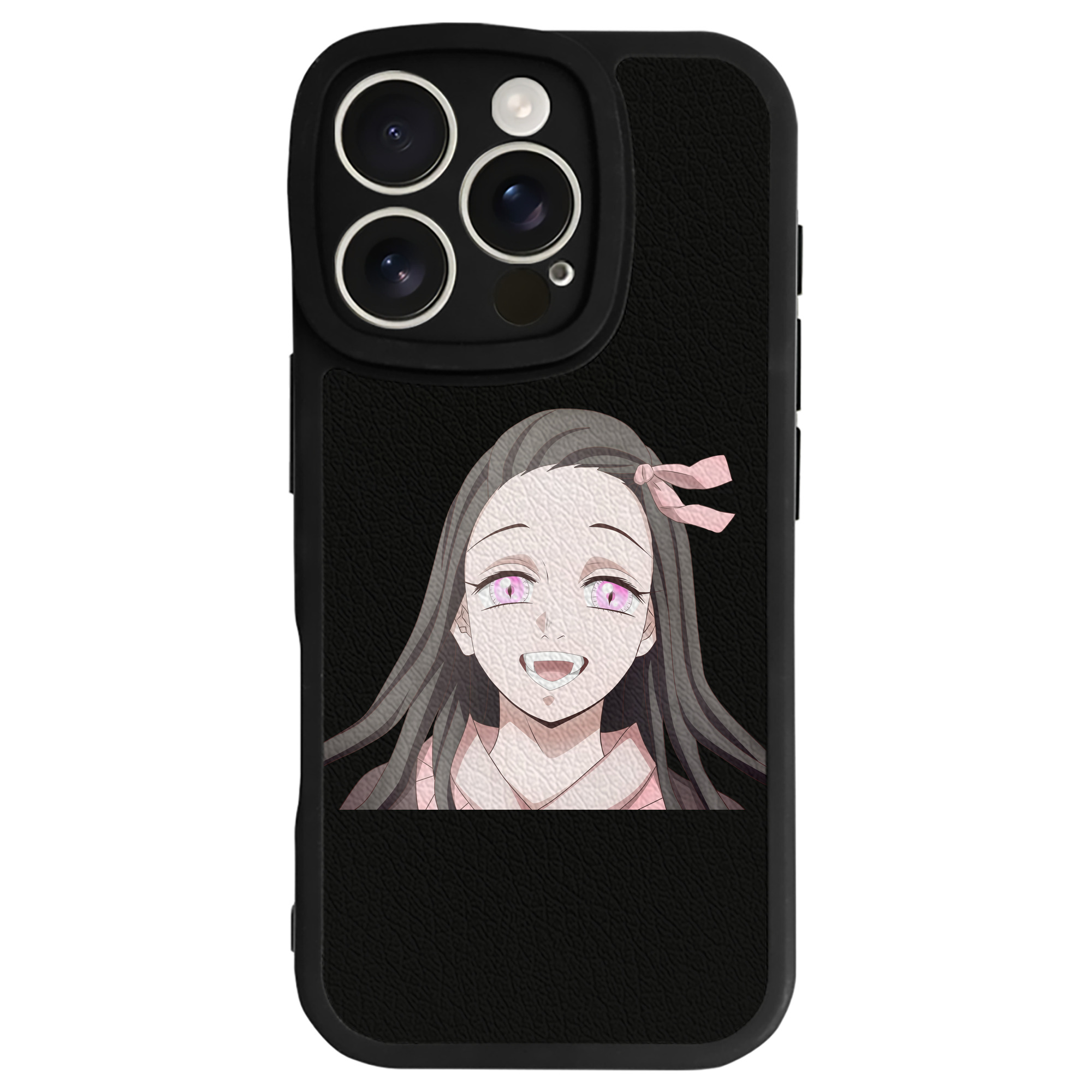 （画像用） 鬼滅の刃（きめつのやいば）竈門 禰󠄀豆子／かまど ねずこ Kamado Nezuko 【iPhone 16シリーズ対応】シリコンスマホケース（レザー調） 材質：シリコン